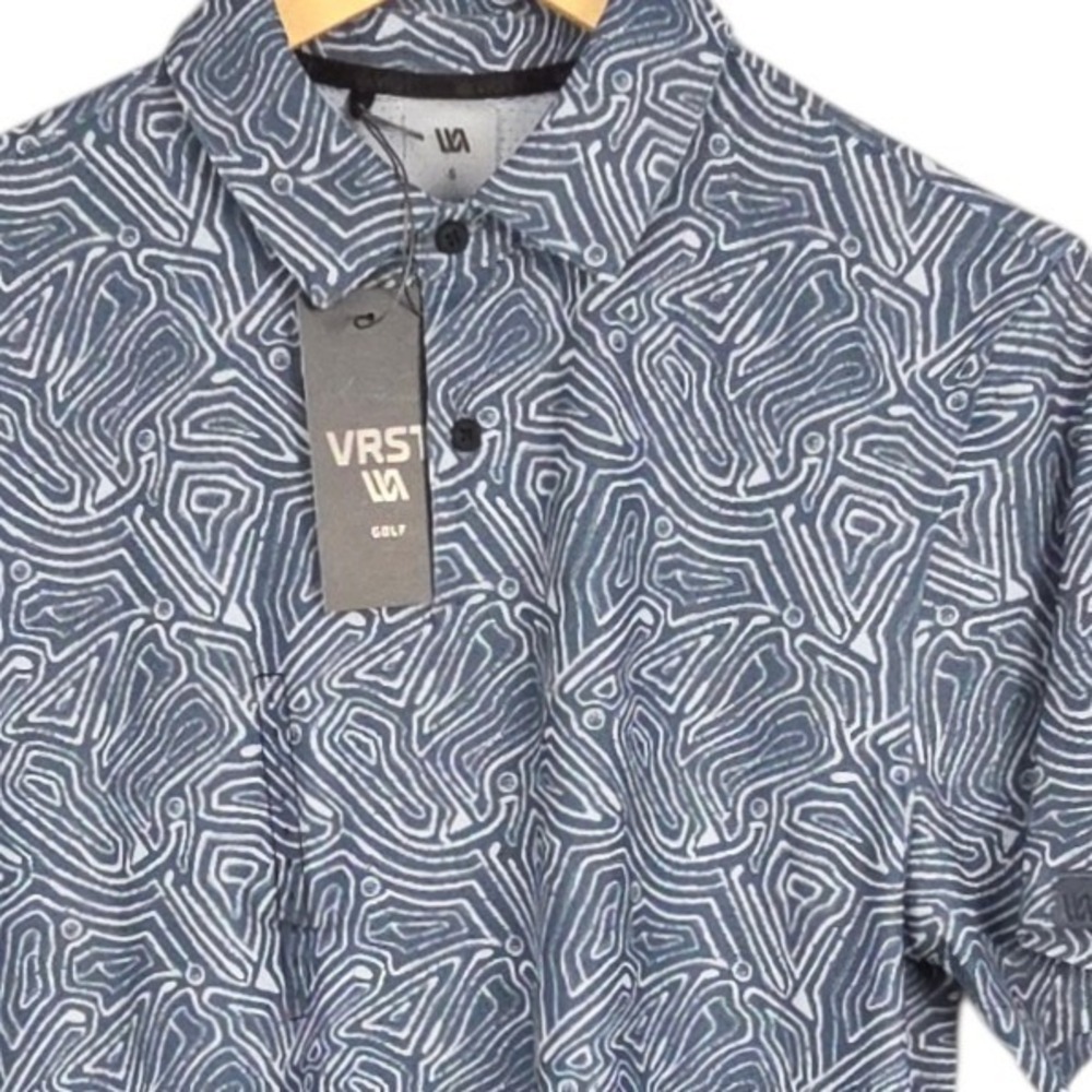 VRST Golf Polo Mens Small Blue White‎ Shirt Bunker Lines Mesh Performance NWT